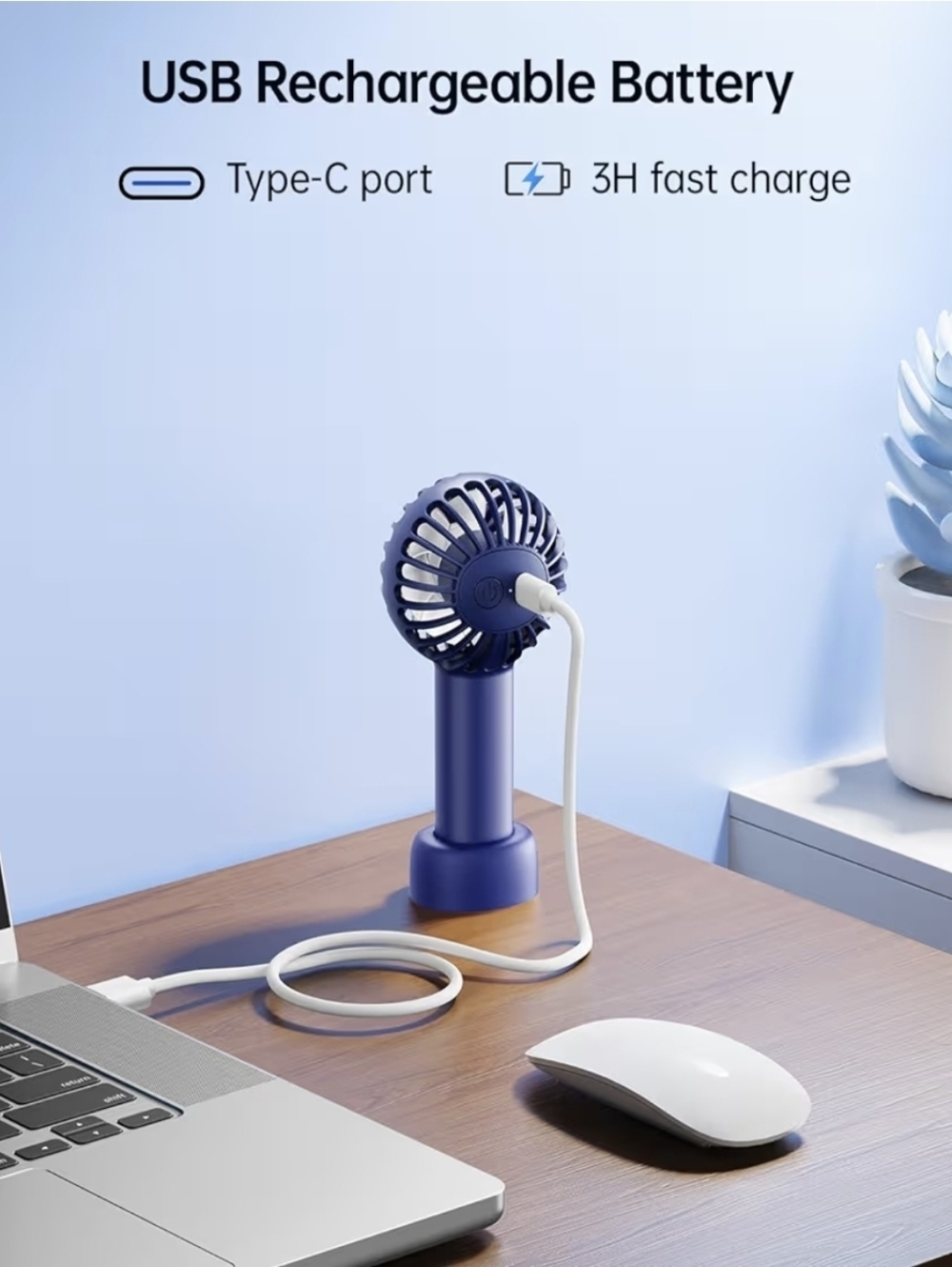 Portable Handheld Fan ▪︎ Navy Blue - Picture 7 of 10